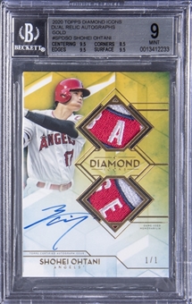 2020 Topps Diamond Icons Dual Relic Autographs Gold #SPD-SO Shohei Ohtani Signed Dual Patch Card (#1/1) - BGS MINT 9/BGS 9